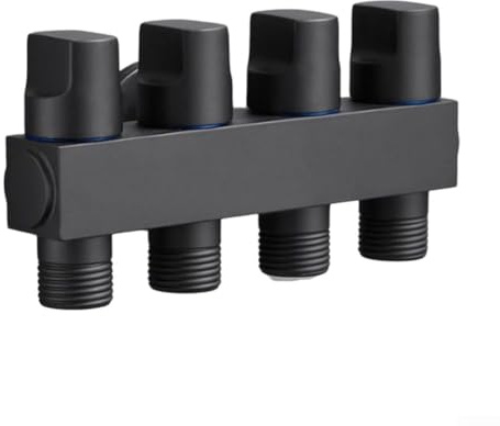 Feegow 4-Wege-Wassereinspritzungs-Winkelventil, 4-Auslass-Winkelventil, Dusch-Umstellventile, Messinghahn-Wasserverteiler, Badewannen-Umstellventile (schwarz)