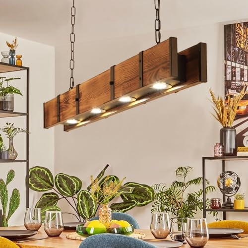 7IKE-II Pendellampe Esstisch Holz LED 40W Hängeleuchte Esszimmer Pendelleuchte Höhenverstellbar Rustikal Hängelampe Eisen Kronleuchter Kaffee Bar Küche Büro Wohnzimmer Kreative Deckenleuchte