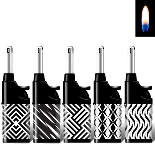 5X Stabfeuerzeug 10,5cm Candle Light Kerzenanzünder Softflamme Gas Feuerzeug BBQ Anzünder wiederbefüllbar Flammenstärke regulierbar (Black & White)