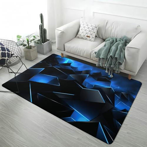 Gaming Bereich Teppich, 3D-Vision Illusion Teppich für Kinderzimmer Decor Geometrie Teppich Wohnzimmer Teppich Zimmer Jugend Lila Blau Illusion Gaming Stuhl Teppich Spielteppich, 120x180 cm, Color2