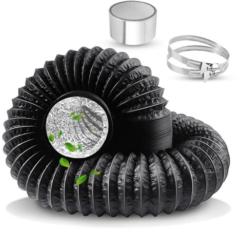 125mm Tumble Dryer Vent Hose 4.2m Long PVC Aluminium Flexible Ducting Hose with 2 Clamps,1 Volume Tape Black Air Ducting Vent for Air Conditioner, HVAC Ventilation, Cooker Hood, Extractor Fan