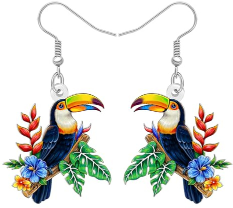 DOWAY Acryl Niedlich Tukan Tropischen Vogel Ohrringe Hängend Floral Margarita Glas Sommer Schmuck Geschenke für Vogelliebhaber Frauen Mädchen Mama