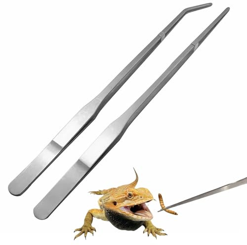 Aquarium-Pinzette, Edelstahl, Reptilien-Futterzange, Mehrzweck-Pinzette, 27 cm, gerade und gebogene Pinzette, rutschfest, extra lange Pinzette, Futter-Terrarium, Werkzeug-Set für Aquarium, Eidechsen