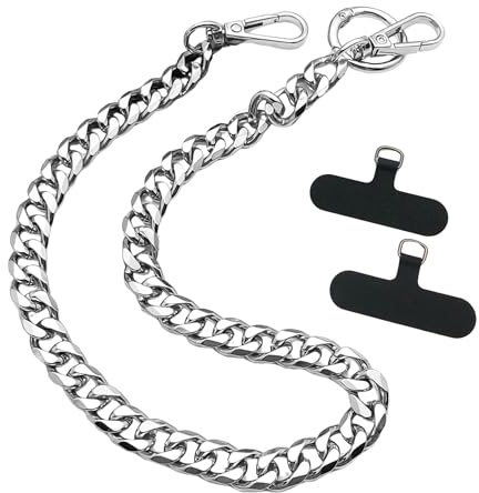 MOTOFITOOL Anti-Diebstahl-Handy-Umhängeband, 50 cm, robuste Metallkette mit 2 Handy-Patches für alle Smartphones, Geldbörsen, Schlüssel, Hosen für Damen und Herren