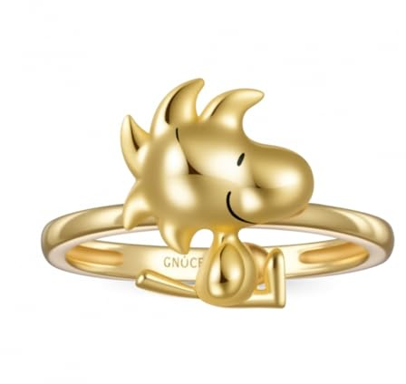 GNOCE Ring Peanuts 18k Vergoldeter Woodstock Ring 925 Sterling Silber Geschenk Verlobungring Schmuckgeschenk für Damen (9)