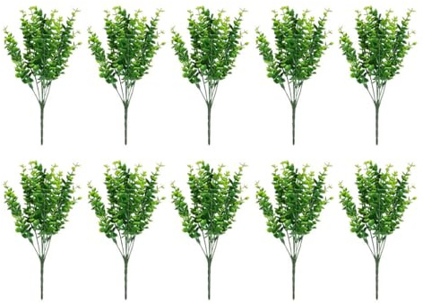 mophrati 12 Stück/Set Kunststoff Sträucher für Haus und Gartendekoration, realistisches Aussehen, leicht zu reinigen, DIY Brautstrauß, künstliche Blumen, Mittlerer Eukalyptus