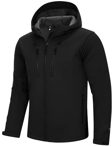 33,000ft Softshelljacke für Herren Wasserdicht Fleece-Futter Übergangsjacke | Leichte Wanderjacke mit Kapuze, Winddicht Laufjacke, Fahrradjacke, Warme Fleecejacke, Sportjacke für Trekking, Golf, Reisen