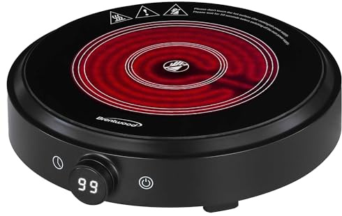 Brentwood Select 1500w 10-Inch Countertop Infrared Single Burner with Digital Touch Buttons, Knob, 9 Heat Settings, 99 Minute Timer, Black