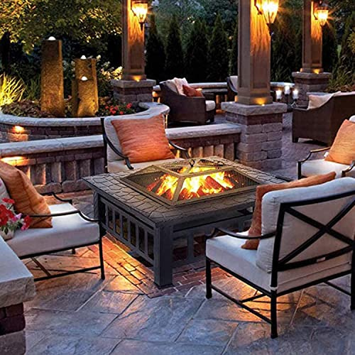 ZJFHEYUO Feuerstellen für den Außenbereich, Grill, Feuertisch für den Garten, Terrassenofen, Holzkamin, Funkenschutz, Schürhaken, Regenschutz