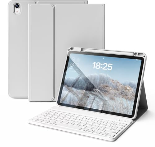 zoyu Case for iPad Air 11 Inch M4/M3/M2, Air 5th/4th Gen 10.9, Light Grey | Stand Folio Keyboard Cover, Pencil Holder, Magnetic Wireless Detachable Bluetooth Keyboard ,Thin & Light, Auto Wake/Sleep