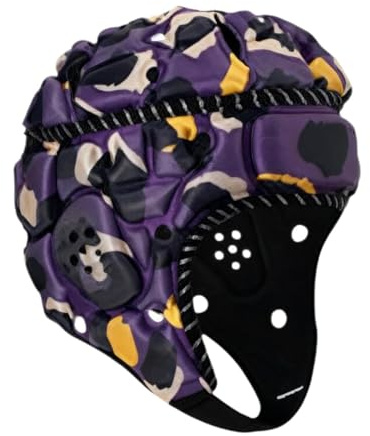 Jiuvaso Casco Da Rugby in Schiuma Di Poliestere, Caschi per Sportivo Con Imbottitura Morbida, Casco Da Calcio per Adulti Con Strisce Riflettenti per Circonferenze Della Testa Di 58-64 Cm, Giallo Viola