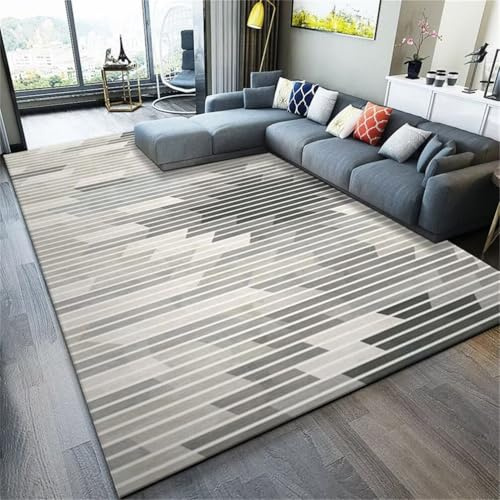 QGYFRE XXL Teppich Maschinenwaschbar Outdoor Teppiche Waschbar 120x180CM Grau Moderner gestreifter