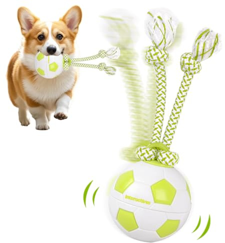 RNPKZ Interactive Dog Toys Ball, 3 Speed Modes Moving Dog Ball with LED Lights and 2 Chew Ropes, Smart Dogs Football, Active Rolling Balls for Small Medium Large Puppy Dogs Boredom Relief (Green)