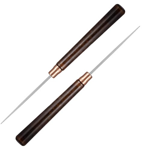 Quilax 2 Stück Locher,Ahle Werkzeug Nähahle mit Langem Holzgriff,Leder Vorstecher,Zum Nähen Oder Reparieren Von Canvas Papier Leder Stoff,Nähen Von,DIY
