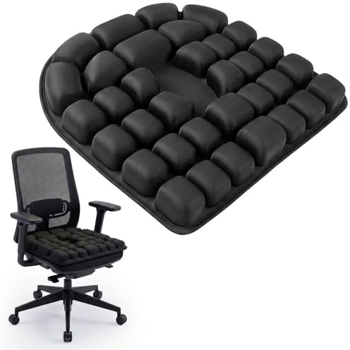 Indrnif 45x40cm Antidekubitus Sitzkissen, Orthopädisches Ergonomisches Aufblasbares Sitzkissen, für Steißbein Entlastung bei Langem Sitzen, für Auto, Büro, Zuhause, Rollstuhl und Stuhl