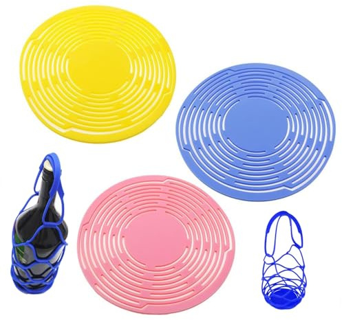 Tragbarer Flaschenträger mit Griffen, robuster Getränkeuntersetzer und Tasche, Silikonmatte für Getränke mit exquisiter Textur, für Tassen, Flaschen, Snacks, Reiseutensilien(3pcs-a)