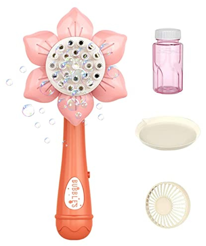 Machine à Bulles pour Enfants, Baguette souffleur de Bulles de Tournesol, Jouet Fabricant à 23 Trous pour Enfants avec Batterie, Rouge