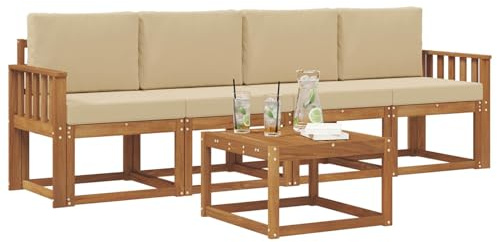 vidaXL Outdoor-Sofagarnitur 5 pcs Natur und Beige Massivholz Akazie, Garten-Sektionalsitz, Moderne Außenmöbel, langlebige Lounge, entspannte Terrasse für alle