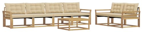 vidaXL Outdoor-Sofagarnitur 7 pcs Weiß und Beige, Garten, modernes Outdoor-Sofa, Terrassen-Lounge-Set, Bequeme Sitzmöbel für gemütliche Abende