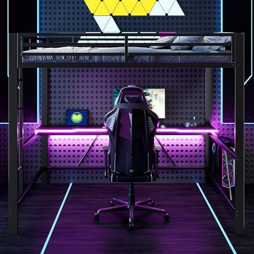 Easexcy 160 x 200 cm, struttura per letto a soppalco da gaming, in metallo, senza materasso, nero