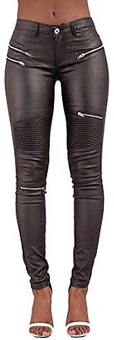 Crazy Lover Damen Kunstleder Leder Look Hosen Damen Biker Stretch Coated (38, Schwarz)