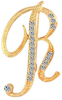 Greenlans Brosche, Unisex, Strass, Buchstabe, Alphabet A-Z, goldfarben, R