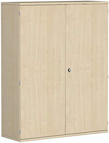 Geramöbel Garderobenschrank mit ausziehbarem Garderobenhalter, mit Mittelseite und 3 Dekor-Einlegeböden, abschließbar, 1200x425x1536, Ahorn/Ahorn