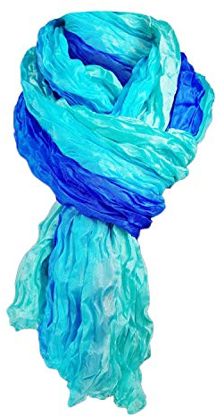 Japanwelt Seidentuch elegantes Damen Halstuch Crash-Schal 100% Seide silkroad 90 x 180 cm Verlauf Türkis Blau