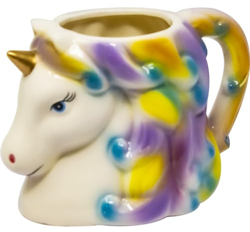 BARGAINS-GALORE Pack of 3 3D Unicorn Mugs Set - Fun Novelty Gift for Magic Unicorn Lovers | Strong Ceramic Cup Ideal for Kids | Suitable Gift for Birthdays, Parties, Festivals & Christmas