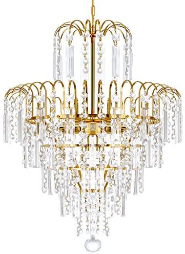 TRY-YEAN Gotita Candelabro Cristal Luz de techo de 6 niveles Lámpara colgante de 4 lámparas de iluminación