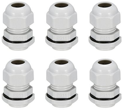 sourcing map 6Pcs PG11 Cable Gland Waterproof Plastic Joint Adjustable Locknut White for 5mm-10mm Dia Cable Wire