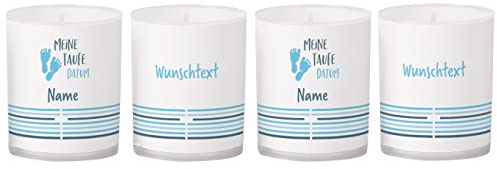 Striefchen® personalisierte Kerzen als Tischdekoration zur Taufe mit Foto und Name - 4 Stück Blau