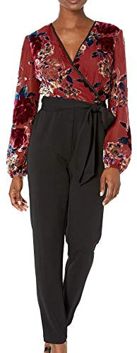 Adrianna Papell Damen Velvet Burnout Jumpsuit, Rose Multi, 34