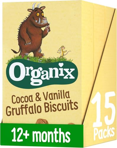 Organix Cocoa & Vanilla Gruffalo Biscuits, Multipack, 3 x (5 x 20 g Bags) | Organic Snack, No Added Sugar, Suitable for 12+ Months, Vegetarian & Vegan Friendly