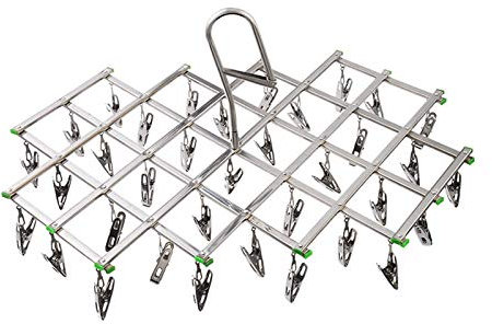 Binnan Stendibiancheria con 35 Pinze,Stendino Pieghevole in Acciaio Inox,Gancio con Mollette per Calzini