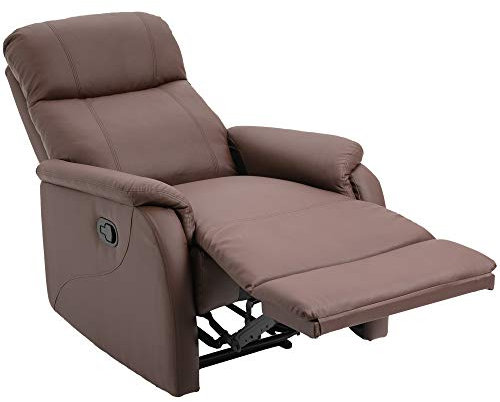 HOMCOM Poltrona Relax Manuale con Schienale Reclinabile 145° e Poggiapiedi in Pelle PU Marrone, 76x91x106cm