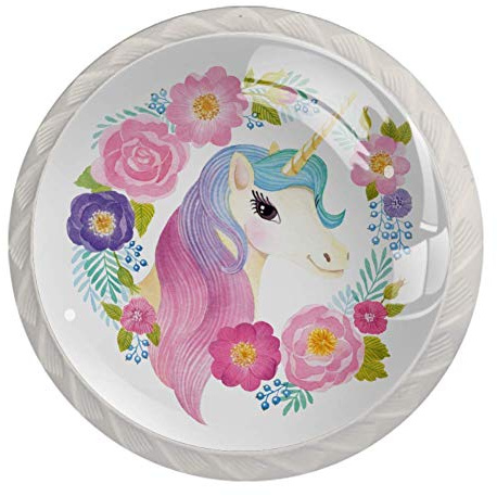 Schubladenknopf Girlanden-Einhorn Schrankgriff Möbelgriff Griffe mit Schrauben Schubladengriff Weiß Küchenschrank Türgriffe 4 Stück 3.5×2.8CM