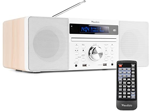 Audizio Prato - DAB Radio mit CD Player, MP3-Player, Bluetooth Radio, USB, DAB+, FM-UKW, Fernbedienung, Sleeptimer, Stereo HiFi DAB Plus Radio, Kompaktanlage mit Weckfunktion, Weiß