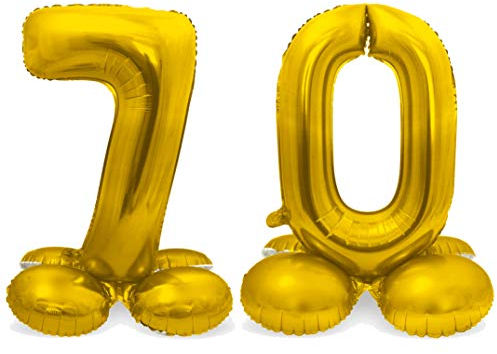 Stehende XXL-Folienballon-Set Zahl 70 in Gold als Deko für Geburtstag, Party und Jubiläum | Höhe: 72cm mit Basis | kein Ballongas notwenig | Zahlen Ballon Dekoration Folienballons