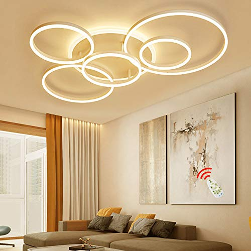 HYQJUNE LED Geometrie Design Deckenleuchte Moderne Deckenlampe Wohnzimmer Deckenlicht Für Schlafzimmer Esszimmer Acryl Esstisch Dekorative Hängelampe Beleuchtung 6 Ring,Weiß