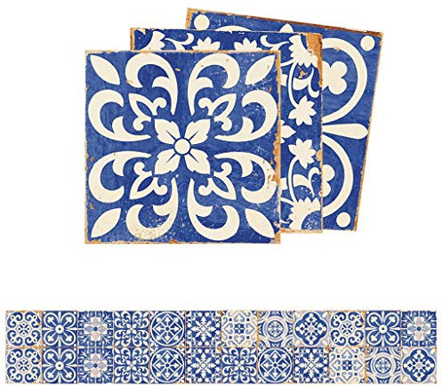 S-TROUBLE 24 pz Blu e Bianco Piastrelle di Porcellana Adesivo Peel Stick Pavimento Stickers Murali Backsplash Impermeabile Fai da Te Autoadesivo Cucina Bagno Decorazione 20x20 cm