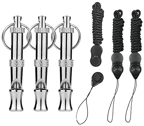 HONGECB Hunde Pfeife, Rostfreier Stahl Hundepfeife, Ultraschall Pfeife, Hundetrainingspfeife Professionelle, mit 3 Schlüsselband, Hochfrequenz Verstellbar, für effektives Hundetraining, 3 Stück