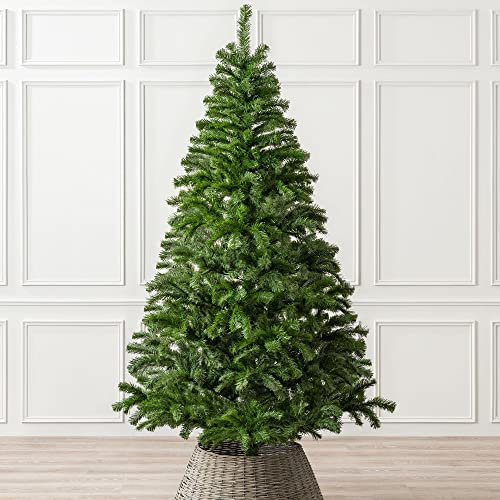 Christow Artificial Christmas Tree 7ft, Traditional Green Spruce, Bushy Branches, Lifelike Dual Tone PVC Needles, Indoor Xmas Decoration, Easy Assembly with Stand, Tip Count 765 (skirt not included)