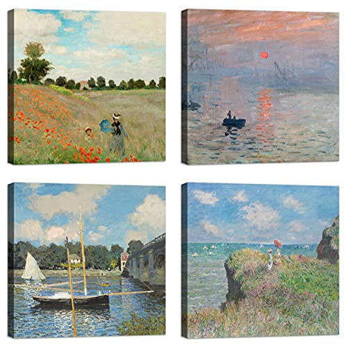 LuxHomeDecor Quadri Claude Monet 4 pezzi 30x30 cm Stampa su Tela con Telaio in Legno Arredamento Arte Arredo