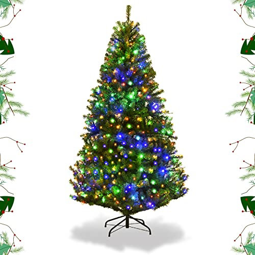 GYMAX Albero di Natale Automatico 180 cm, Illuminato a 350 LED Incorporate, Luci in 2 Colori, Ragolabile a 11 Modalità, 1000 Rami Folti in PVC, Base Pieghevole in Ferro, Montaggio Facile