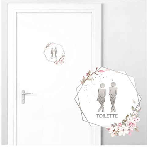 Grandora Türaufkleber Toilette mit Blumenranke I 19 x 20 cm (BxH) I Wandsticker selbstklebend Bad Wandaufkleber WC Wandtattoo Badezimmer Aufkleber Rosen DL732