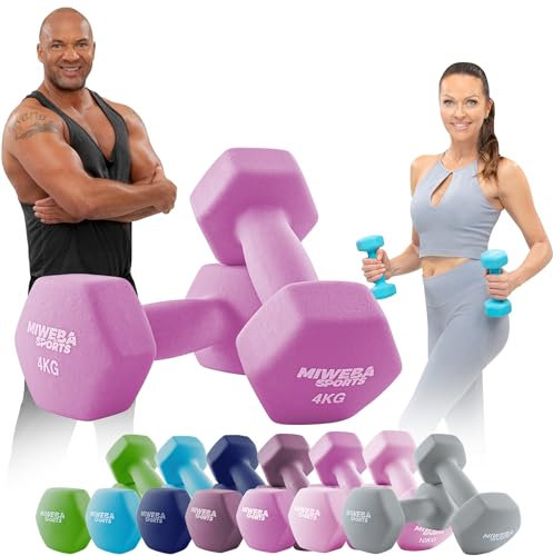 Miweba Sports Neopren Hantelset NKH100 | 𝐏𝐫𝐨𝐟𝐢 Hantel - Hexagon Hanteln Set - Kurzhanteln - Kurzhantel Set - Gymnastikhanteln - Hantel Set - Dumbbell - 0,5-10 Kg (2X 4.0 kg, Pink)