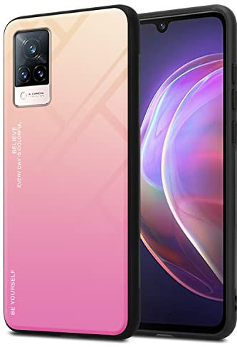 cadorabo Housse Compatible avec Vivo V21 4G / 5G en Jaune - Rose - Coque de Protection Bicolore en Silicone TPU et Dos en Verre trempé