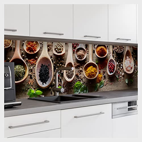 mySPOTTi Fixy - Selbstklebende Küchenrückwand (einfache Montage, alle Untergründe, Premium Digitaldruck) (450 x 60 cm, Spicy Kitchen)