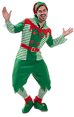 EraSpooky Weihnachtself-Kostüm für Erwachsene, Weihnachtsmann, Helfer, Design, Rot, Grün